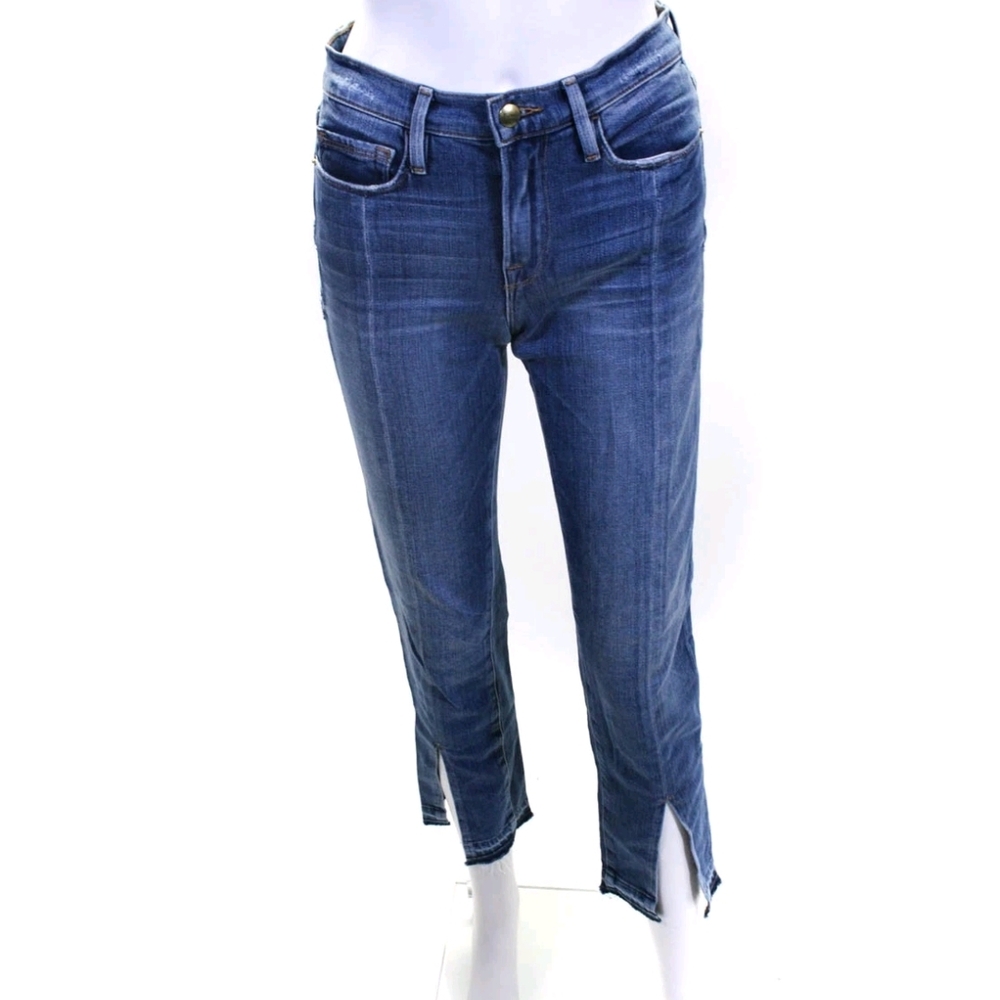 Frame Denim Le Nouveau Straight Split Ankle High Rise Med Wash Blue Jeans Sz 25